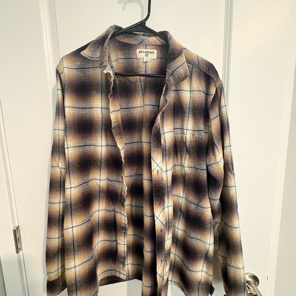 Men’s Billabong Plaid Flannel Shirt in Brown and Cream